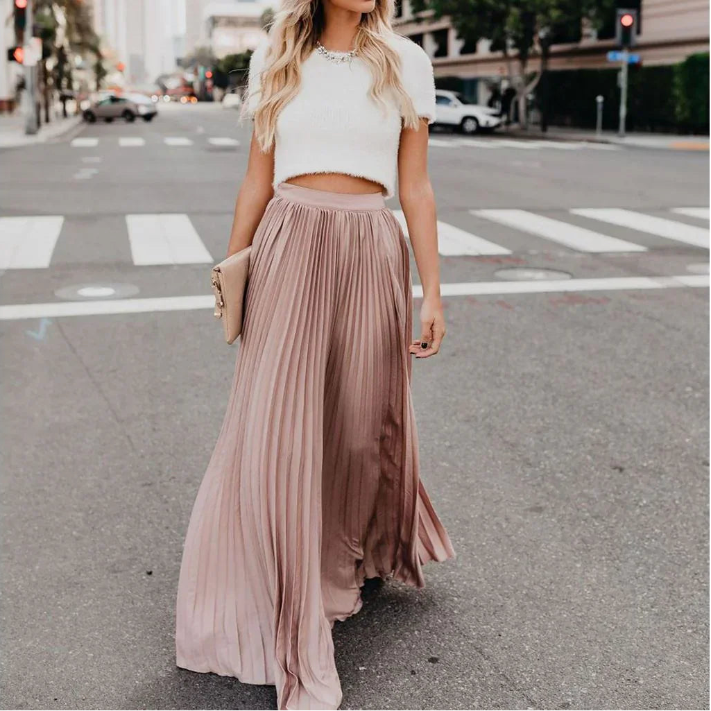 Falda Larga Plisada Estilosa para Mujeres