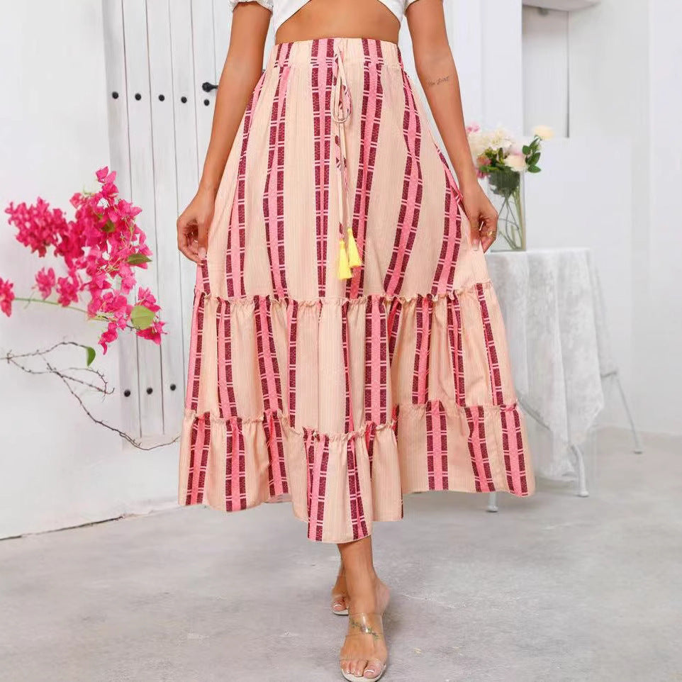 Falda Maxi para Mujeres con Patrón Boho y Cintura Ajustable en Capas