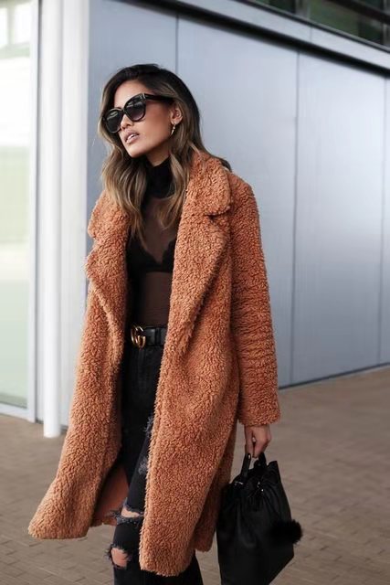 Abrigo Oversized de Invierno para Mujeres en Estilo Teddy con Cuello de Solapa