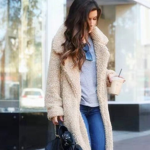 Abrigo Oversized de Invierno para Mujeres en Estilo Teddy con Cuello de Solapa