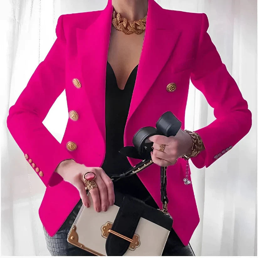 Blazer Negro de Doble Botonadura para Mujeres con Detalles en Dorado