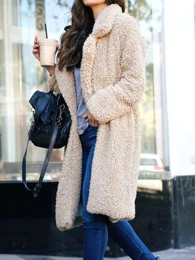 Abrigo Oversized de Invierno para Mujeres en Estilo Teddy con Cuello de Solapa