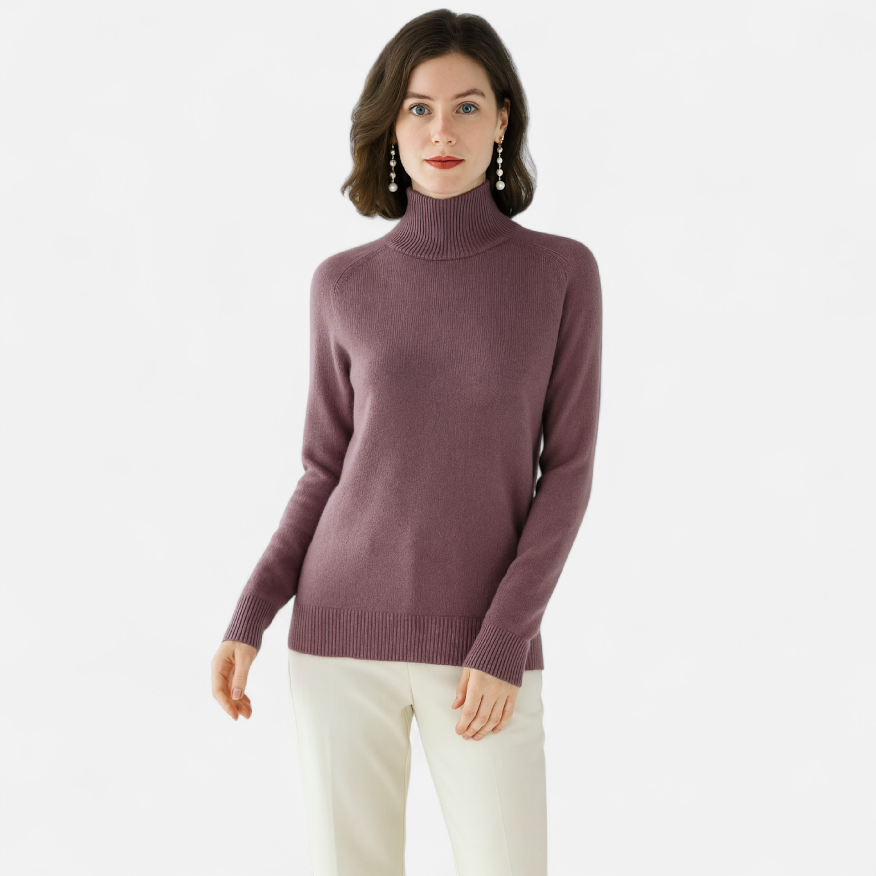 Sudadera de Cuello Mock de Lana Merino y Cachemira para Mujer