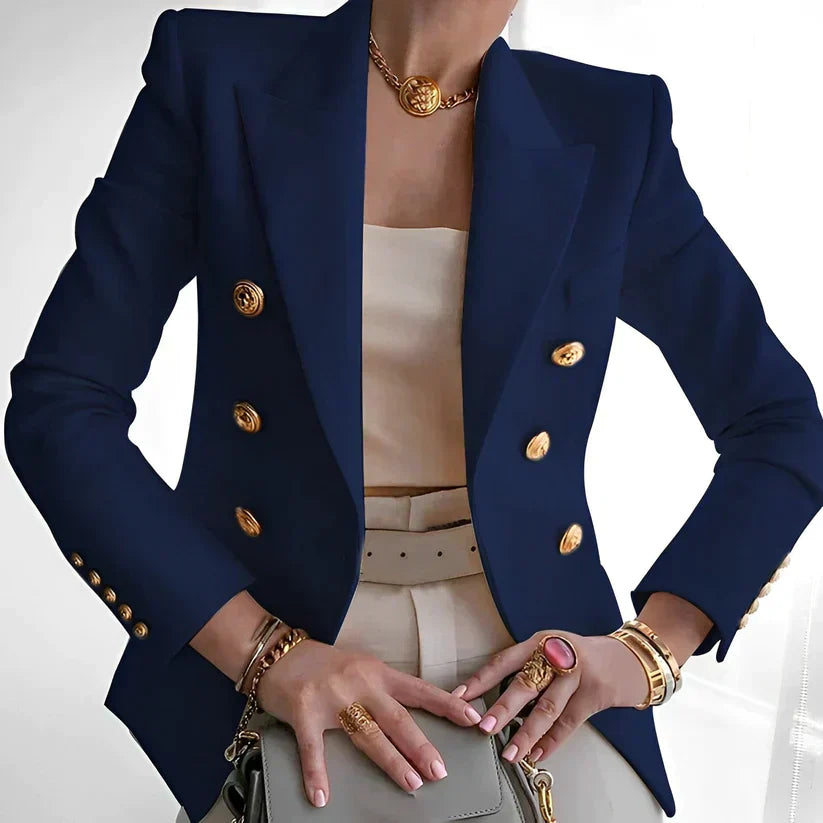 Blazer Negro de Doble Botonadura para Mujeres con Detalles en Dorado