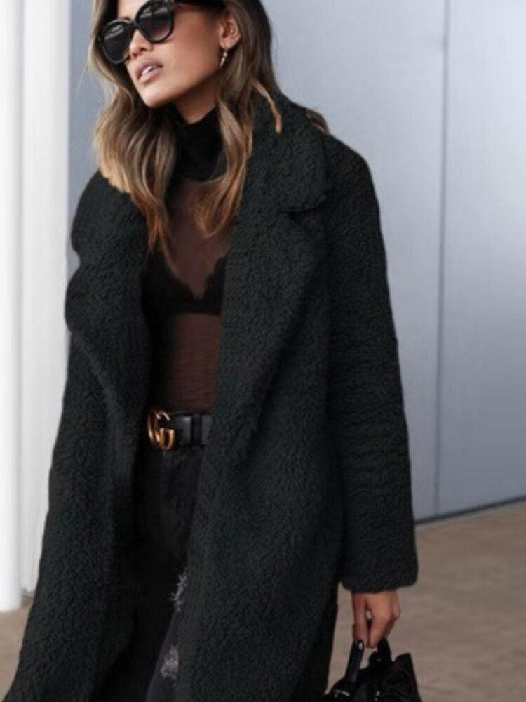 Abrigo Oversized de Invierno para Mujeres en Estilo Teddy con Cuello de Solapa