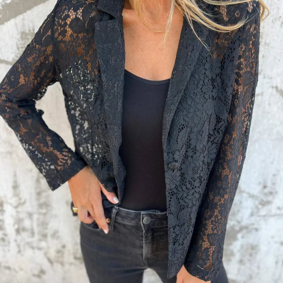 Blazer de Encaje de Manga Larga para Mujer con Diseño Abierto en el Frontal