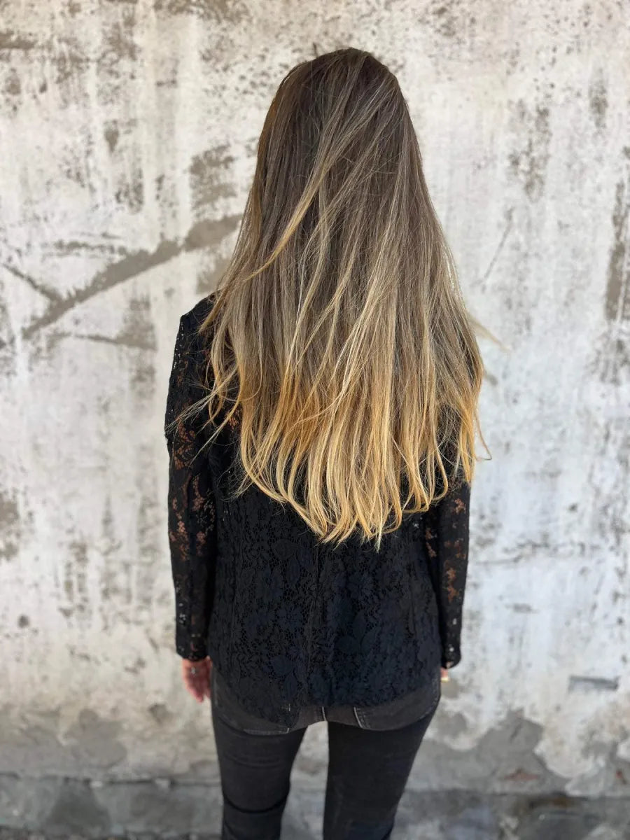 Blazer de Encaje de Manga Larga para Mujer con Diseño Abierto en el Frontal