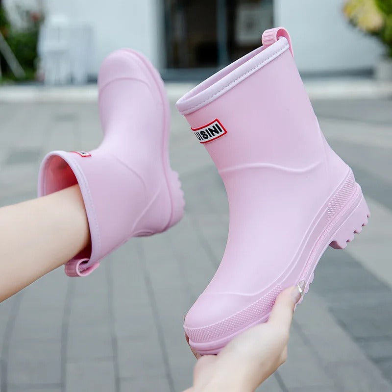 Botines de lluvia impermeables para mujer, hasta la pantorrilla, con suela antideslizante