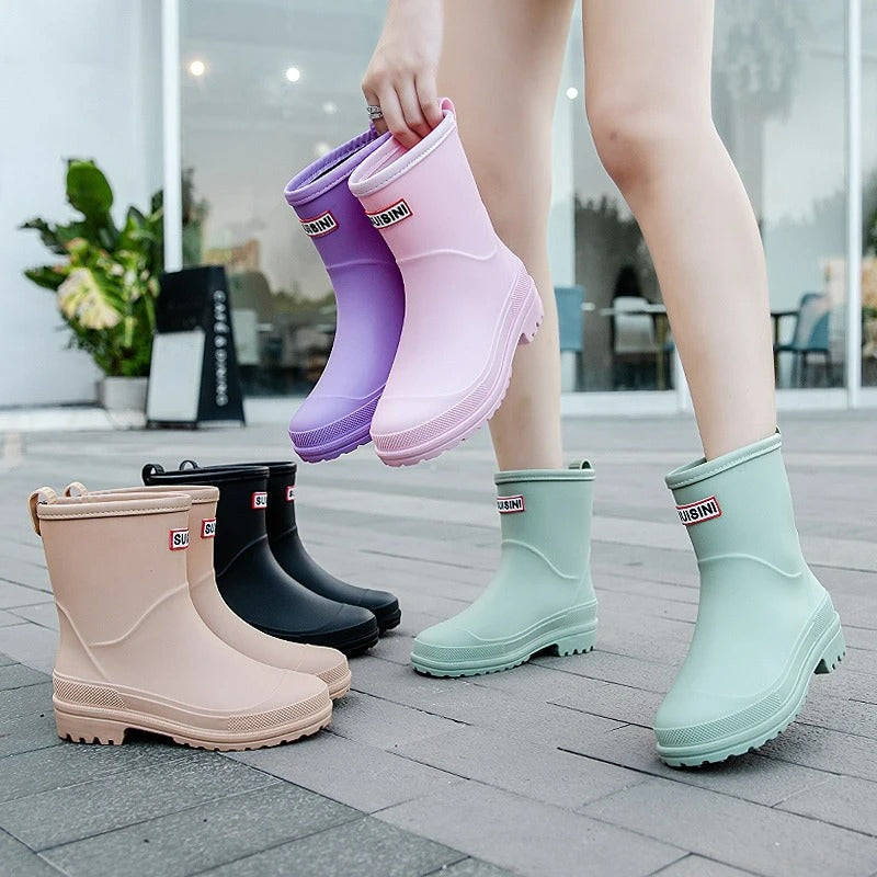Botines de lluvia impermeables para mujer, hasta la pantorrilla, con suela antideslizante