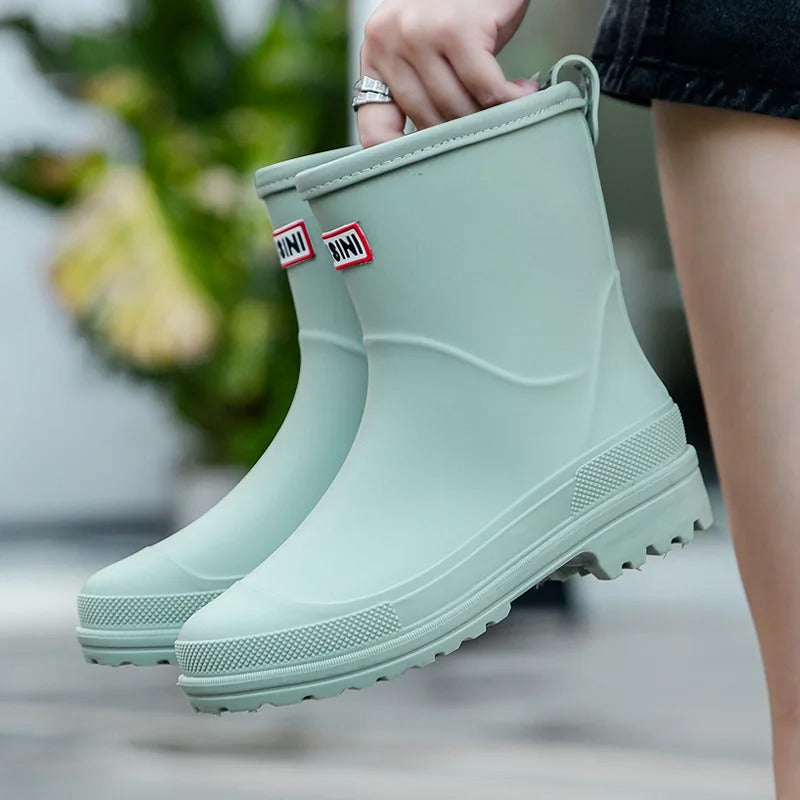 Botines de lluvia impermeables para mujer, hasta la pantorrilla, con suela antideslizante