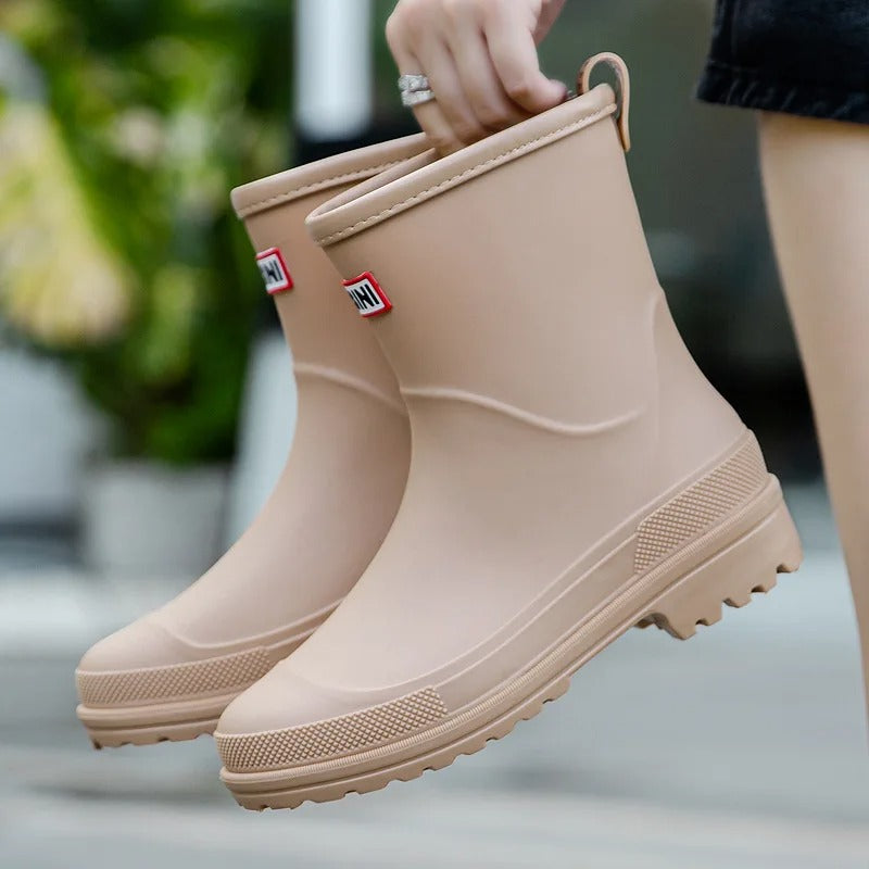 Botines de lluvia impermeables para mujer, hasta la pantorrilla, con suela antideslizante